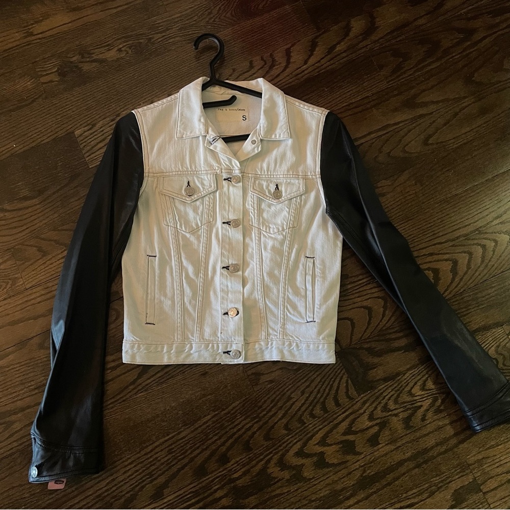 Rag & Bone denim jacket leather sleeves size S